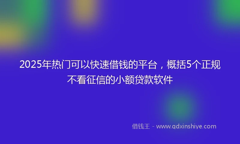 2025年热门可以快速借钱的平台，概括5个正规不看征信的小额贷款软件