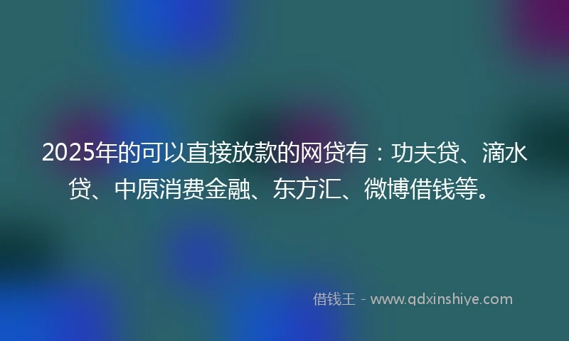 2025年的可以直接放款的网贷有：功夫贷、滴水贷、中原消费金融、东方汇、微博借钱等。