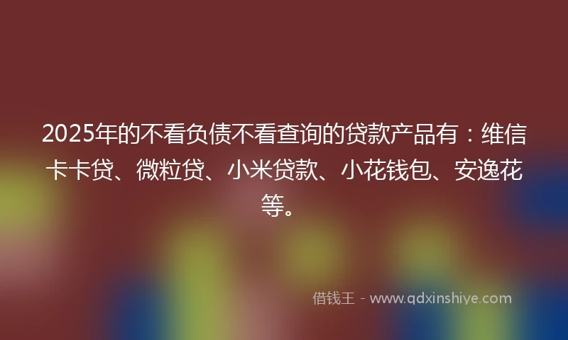 2025年的不看负债不看查询的贷款产品有：维信卡卡贷、微粒贷、小米贷款、小花钱包、安逸花等。