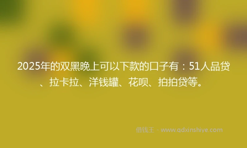 2025年的双黑晚上可以下款的口子有：51人品贷、拉卡拉、洋钱罐、花呗、拍拍贷等。