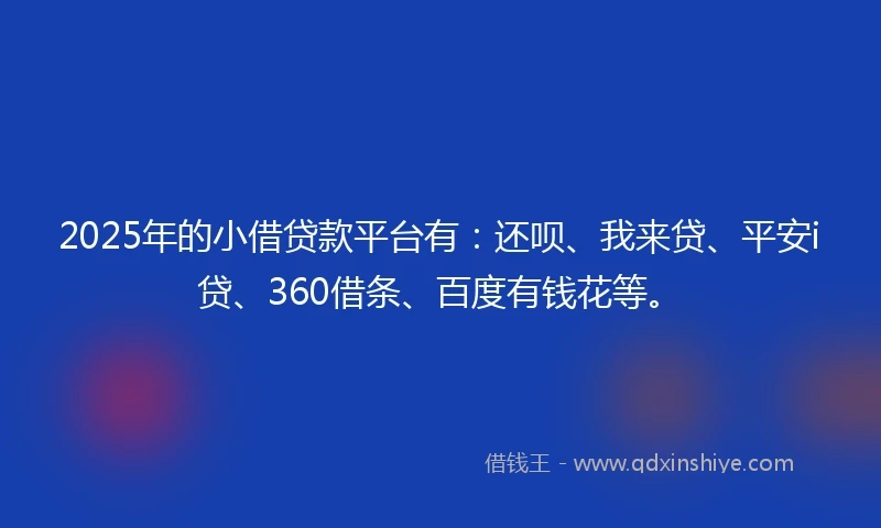 2025年的小借贷款平台有：还呗、我来贷、平安i贷、360借条、百度有钱花等。