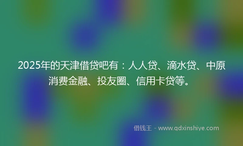2025年的天津借贷吧有：人人贷、滴水贷、中原消费金融、投友圈、信用卡贷等。
