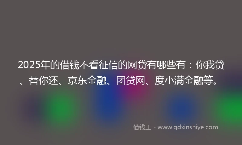 2025年的借钱不看征信的网贷有哪些有：你我贷、替你还、京东金融、团贷网、度小满金融等。