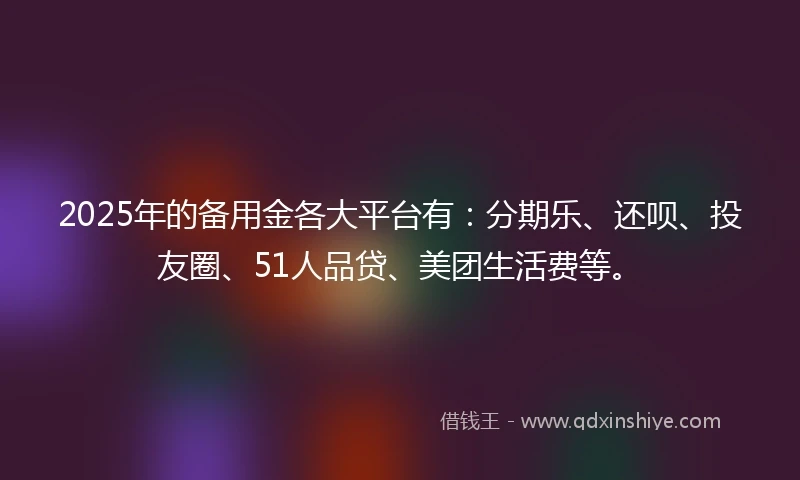 2025年的备用金各大平台有：分期乐、还呗、投友圈、51人品贷、美团生活费等。