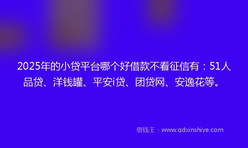 2025年的小贷平台哪个好借款不看征信有：51人品贷、洋钱罐、平安i贷、团贷网、安逸花等。