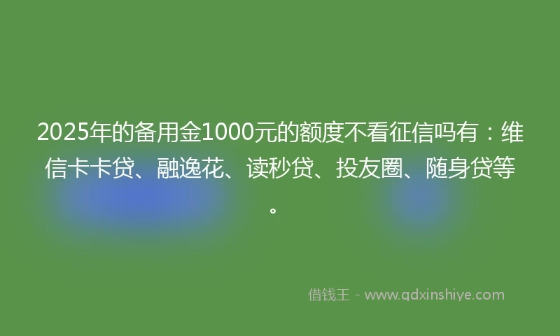 2025年的备用金1000元的额度不看征信吗有：维信卡卡贷、融逸花、读秒贷、投友圈、随身贷等。
