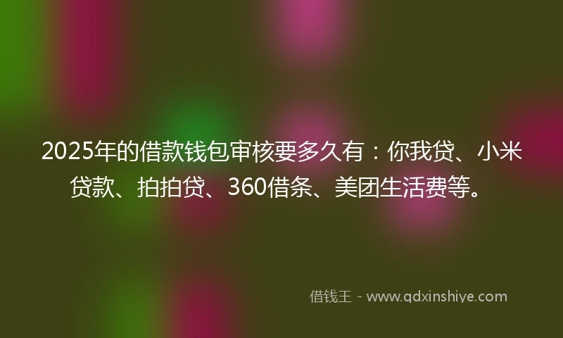 2025年的借款钱包审核要多久有：你我贷、小米贷款、拍拍贷、360借条、美团生活费等。