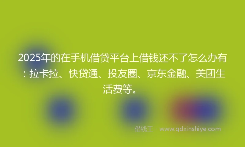 2025年的在手机借贷平台上借钱还不了怎么办有：拉卡拉、快贷通、投友圈、京东金融、美团生活费等。