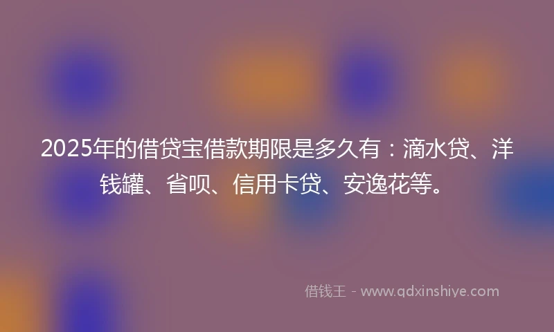2025年的借贷宝借款期限是多久有：滴水贷、洋钱罐、省呗、信用卡贷、安逸花等。