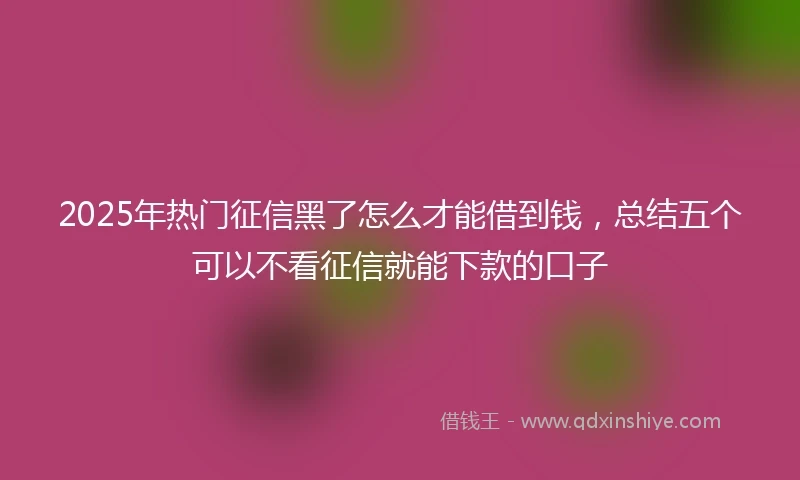 2025年热门征信黑了怎么才能借到钱，总结五个可以不看征信就能下款的口子