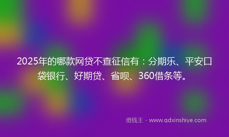 2025年的哪款网贷不查征信有：分期乐、平安口袋银行、好期贷、省呗、360借条等。