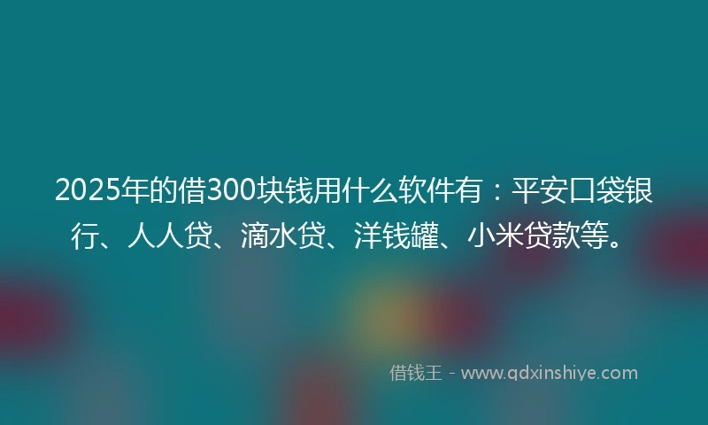 2025年的借300块钱用什么软件有：平安口袋银行、人人贷、滴水贷、洋钱罐、小米贷款等。
