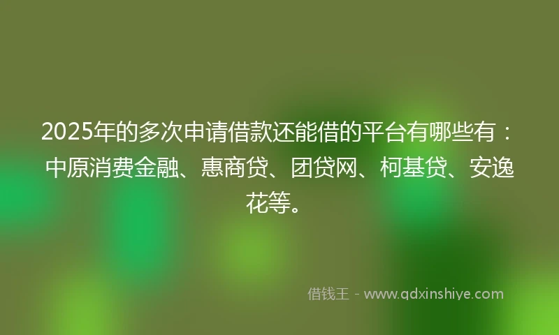 2025年的多次申请借款还能借的平台有哪些有：中原消费金融、惠商贷、团贷网、柯基贷、安逸花等。