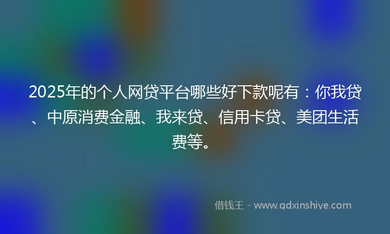 2025年的个人网贷平台哪些好下款呢有：你我贷、中原消费金融、我来贷、信用卡贷、美团生活费等。