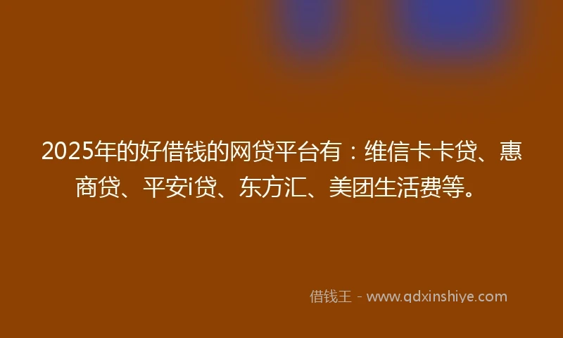 2025年的好借钱的网贷平台有：维信卡卡贷、惠商贷、平安i贷、东方汇、美团生活费等。