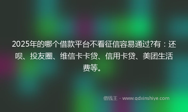 2025年的哪个借款平台不看征信容易通过?有：还呗、投友圈、维信卡卡贷、信用卡贷、美团生活费等。