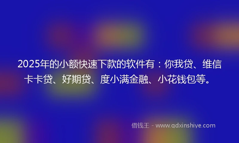 2025年的小额快速下款的软件有：你我贷、维信卡卡贷、好期贷、度小满金融、小花钱包等。