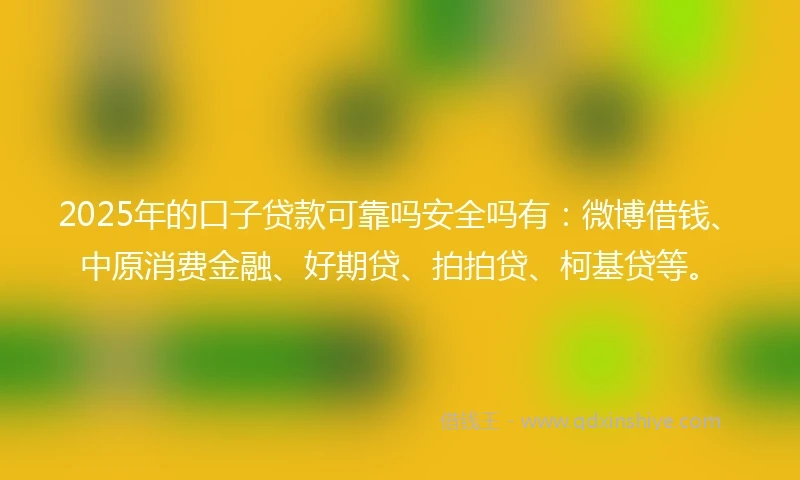 2025年的口子贷款可靠吗安全吗有：微博借钱、中原消费金融、好期贷、拍拍贷、柯基贷等。