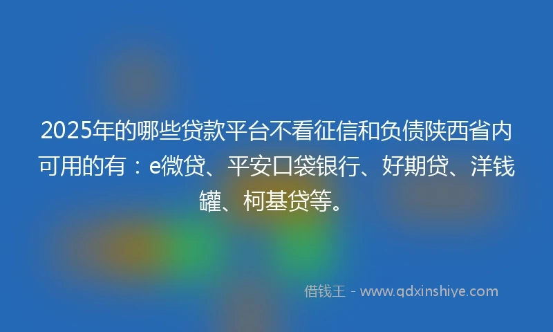 2025年的哪些贷款平台不看征信和负债陕西省内可用的有：e微贷、平安口袋银行、好期贷、洋钱罐、柯基贷等。