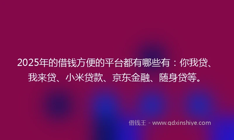 2025年的借钱方便的平台都有哪些有：你我贷、我来贷、小米贷款、京东金融、随身贷等。