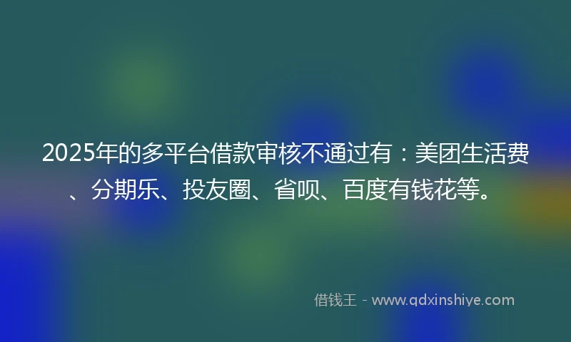 2025年的多平台借款审核不通过有：美团生活费、分期乐、投友圈、省呗、百度有钱花等。