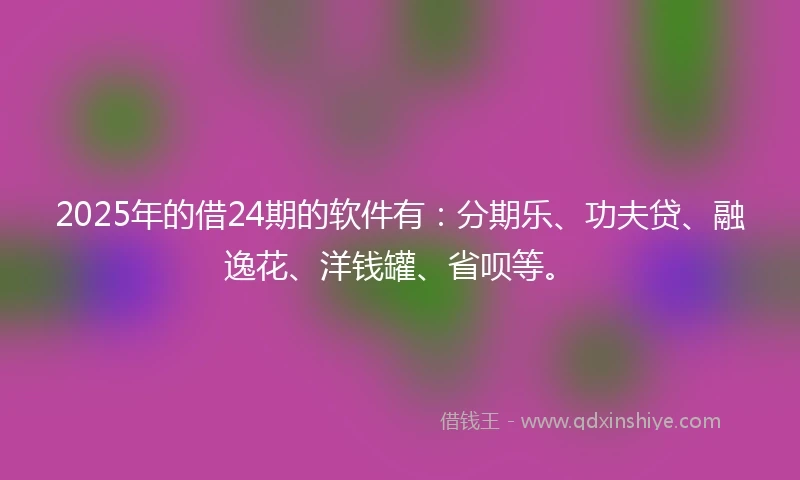 2025年的借24期的软件有：分期乐、功夫贷、融逸花、洋钱罐、省呗等。