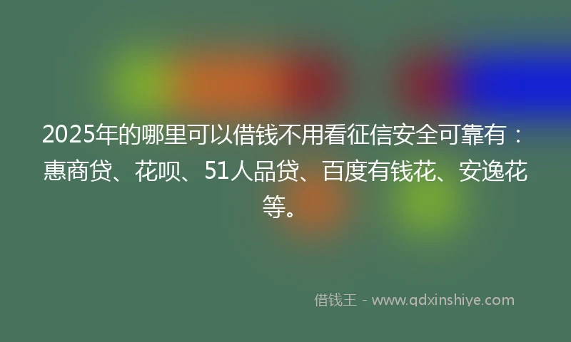 2025年的哪里可以借钱不用看征信安全可靠有：惠商贷、花呗、51人品贷、百度有钱花、安逸花等。