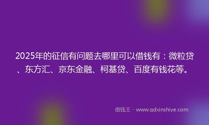 2025年的征信有问题去哪里可以借钱有：微粒贷、东方汇、京东金融、柯基贷、百度有钱花等。