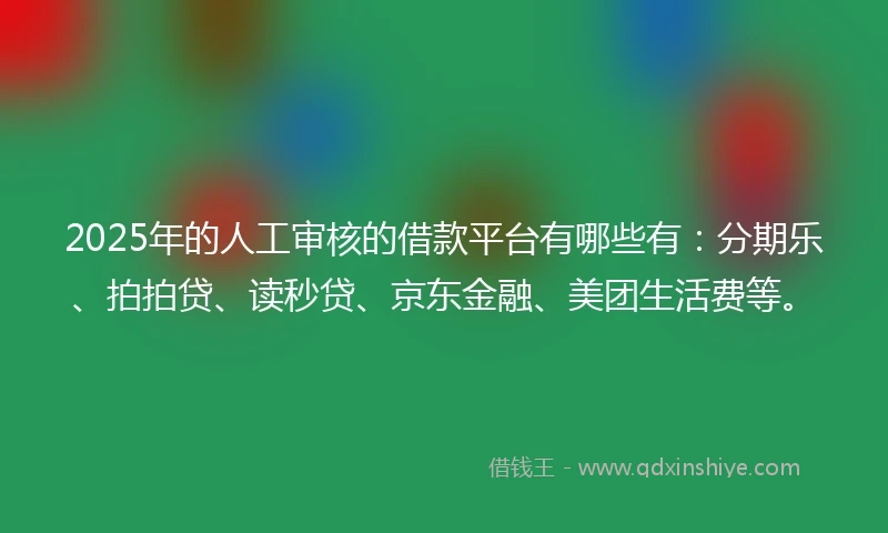 2025年的人工审核的借款平台有哪些有：分期乐、拍拍贷、读秒贷、京东金融、美团生活费等。