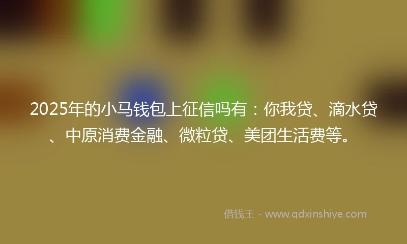 2025年的小马钱包上征信吗有：你我贷、滴水贷、中原消费金融、微粒贷、美团生活费等。