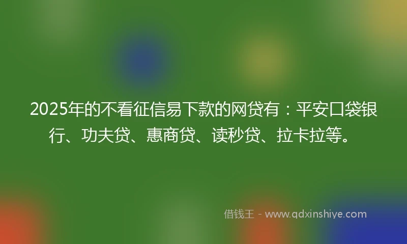 2025年的不看征信易下款的网贷有：平安口袋银行、功夫贷、惠商贷、读秒贷、拉卡拉等。