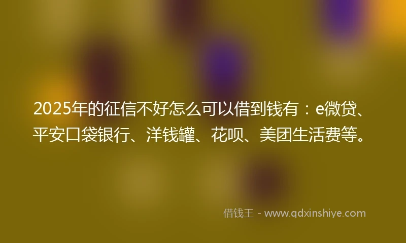 2025年的征信不好怎么可以借到钱有：e微贷、平安口袋银行、洋钱罐、花呗、美团生活费等。