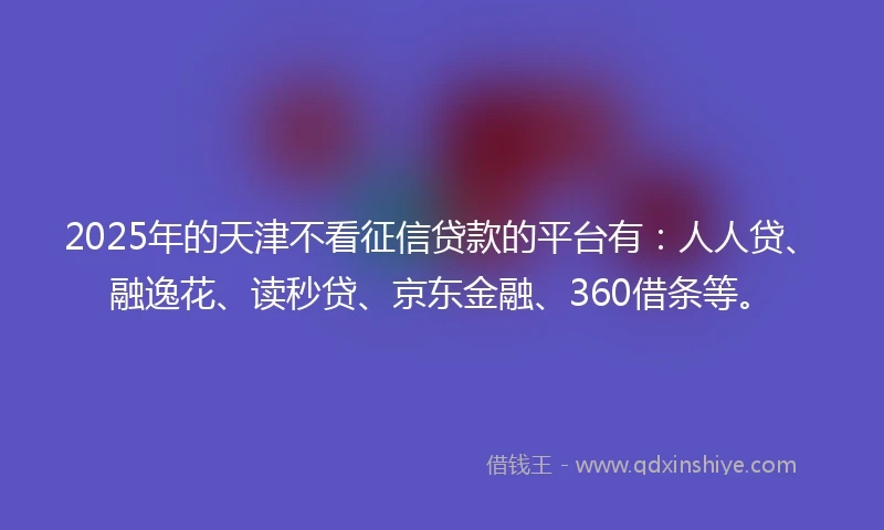 2025年的天津不看征信贷款的平台有：人人贷、融逸花、读秒贷、京东金融、360借条等。