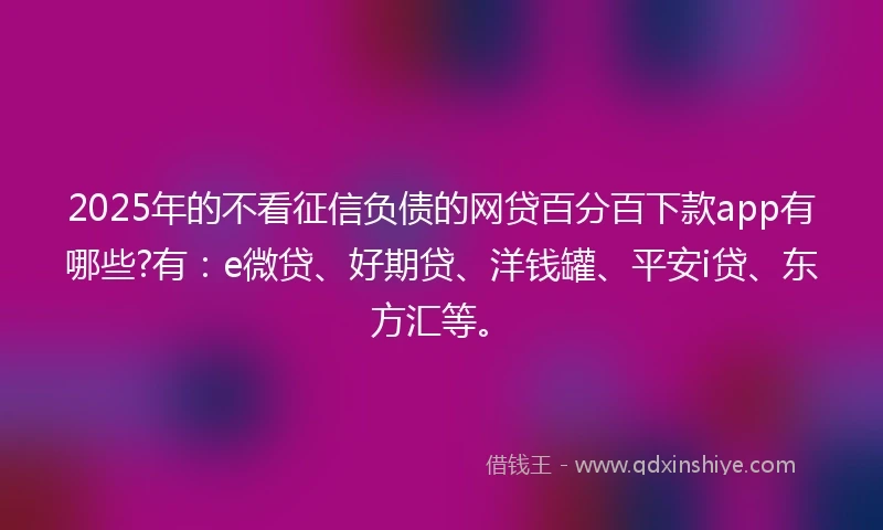 2025年的不看征信负债的网贷百分百下款app有哪些?有：e微贷、好期贷、洋钱罐、平安i贷、东方汇等。