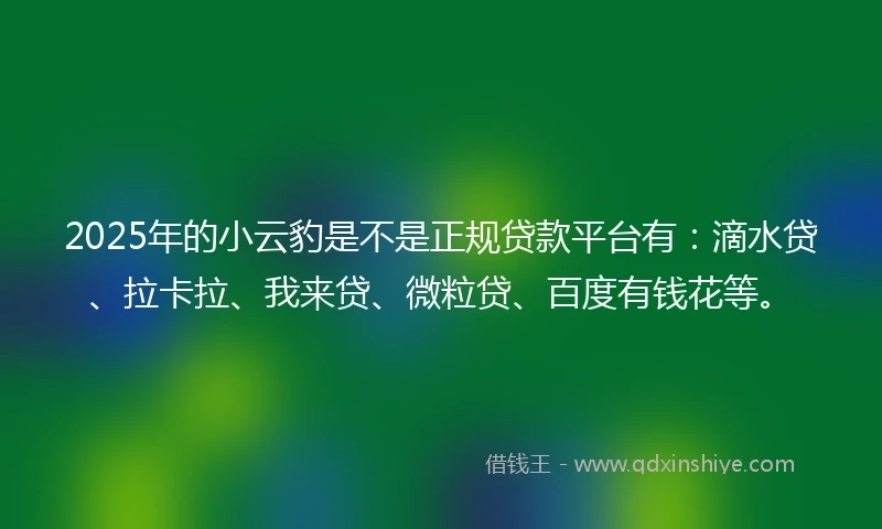 2025年的小云豹是不是正规贷款平台有:滴水贷、拉卡拉、我来贷、微粒贷、百度有钱花等。