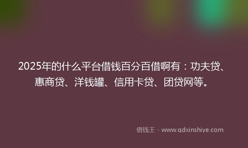 2025年的什么平台借钱百分百借啊有：功夫贷、惠商贷、洋钱罐、信用卡贷、团贷网等。