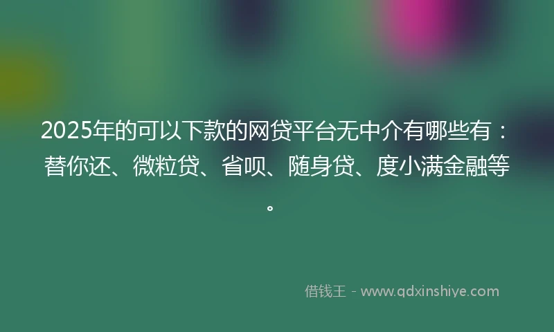 2025年的可以下款的网贷平台无中介有哪些有：替你还、微粒贷、省呗、随身贷、度小满金融等。