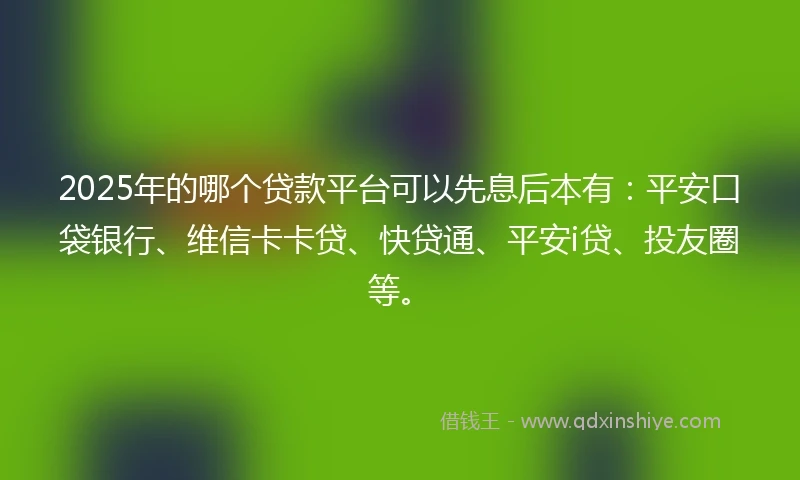 2025年的哪个贷款平台可以先息后本有：平安口袋银行、维信卡卡贷、快贷通、平安i贷、投友圈等。