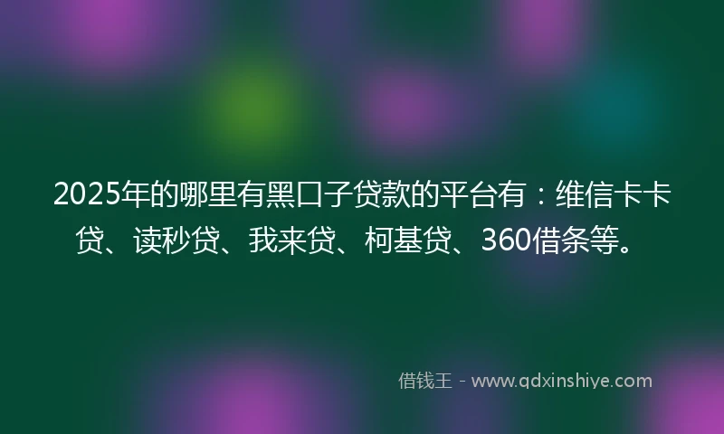 2025年的哪里有黑口子贷款的平台有：维信卡卡贷、读秒贷、我来贷、柯基贷、360借条等。