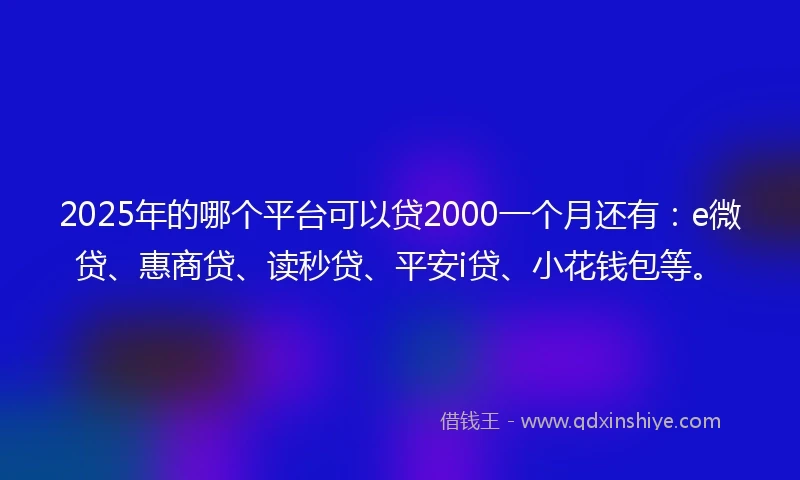 2025年的哪个平台可以贷2000一个月还有：e微贷、惠商贷、读秒贷、平安i贷、小花钱包等。