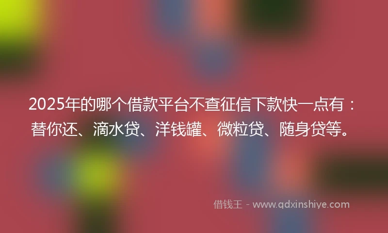 2025年的哪个借款平台不查征信下款快一点有：替你还、滴水贷、洋钱罐、微粒贷、随身贷等。