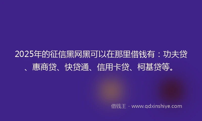 2025年的征信黑网黑可以在那里借钱有：功夫贷、惠商贷、快贷通、信用卡贷、柯基贷等。