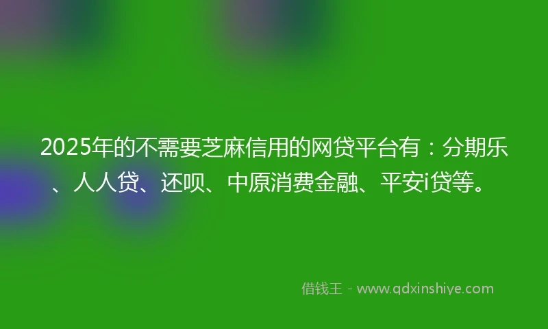 2025年的不需要芝麻信用的网贷平台有：分期乐、人人贷、还呗、中原消费金融、平安i贷等。