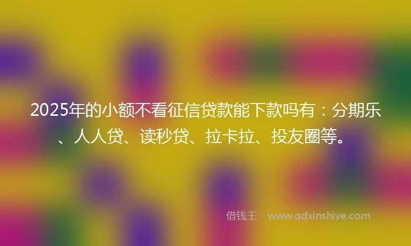 2025年的小额不看征信贷款能下款吗有：分期乐、人人贷、读秒贷、拉卡拉、投友圈等。