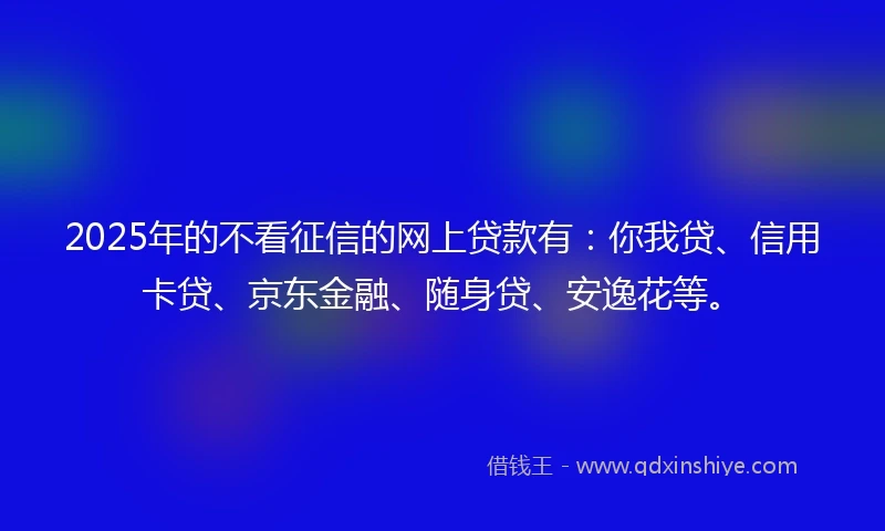 2025年的不看征信的网上贷款有：你我贷、信用卡贷、京东金融、随身贷、安逸花等。