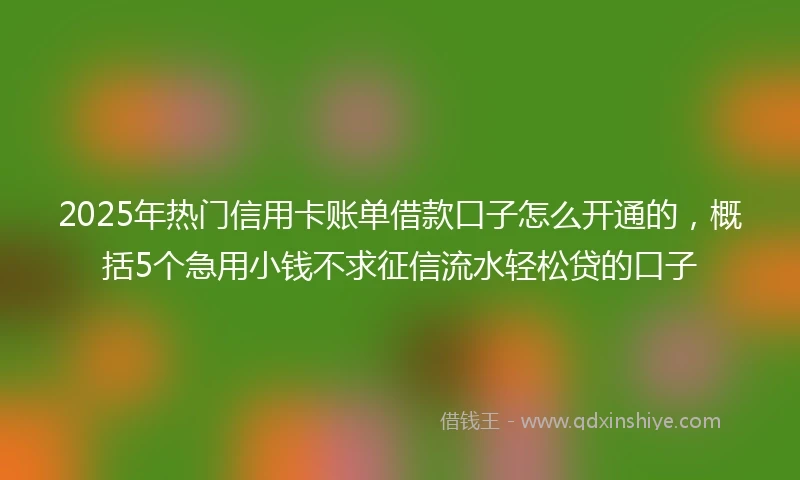 2025年热门信用卡账单借款口子怎么开通的，概括5个急用小钱不求征信流水轻松贷的口子