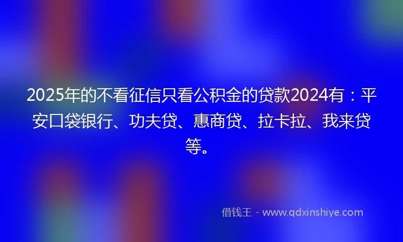 2025年的不看征信只看公积金的贷款2024有：平安口袋银行、功夫贷、惠商贷、拉卡拉、我来贷等。