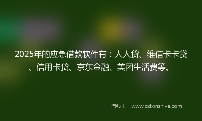 2025年的应急借款软件有：人人贷、维信卡卡贷、信用卡贷、京东金融、美团生活费等。