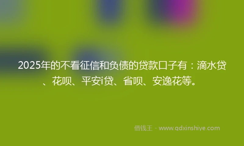2025年的不看征信和负债的贷款口子有：滴水贷、花呗、平安i贷、省呗、安逸花等。