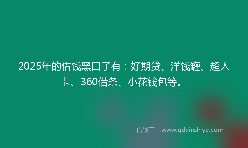 2025年的借钱黑口子有：好期贷、洋钱罐、超人卡、360借条、小花钱包等。